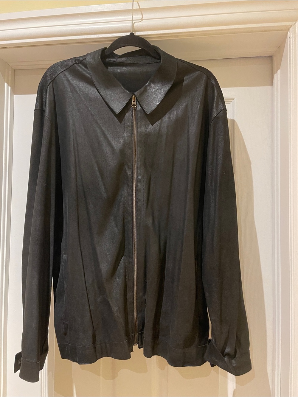 Hörst Düsseldorf Black Leather Bomber Jacket XL Lightweight Unlined Minimalist